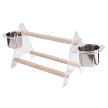 Imagem de GLOGLOW Poleiro de Suporte de Papagaio, tripé de Treinamento de Atividade de Madeira para Pássaros Pequenos Com Copos de Alimentação, Ideal para Calopsitas e Periquitos