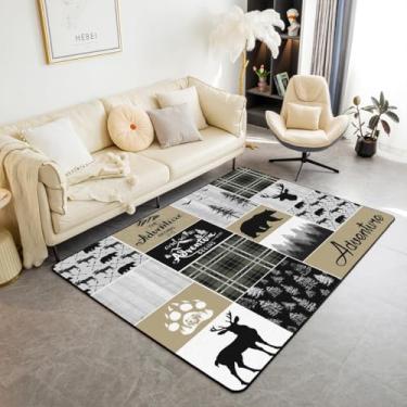 Imagem de Erosebridal Tapete rústico para cabana de fazenda, campo, urso, alce, 12 x 17 cm, vintage, urso, cervo, interior, caça, acampamento, aventura, sala de estar