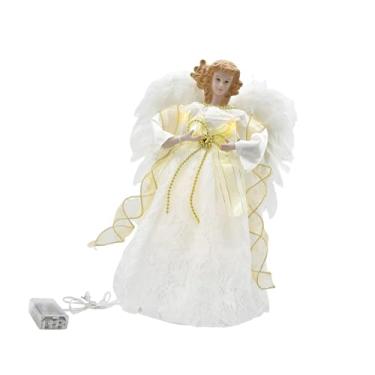 Imagem de Esquirla Anjo de pé para decoração de árvore de Natal ou enfeite de mesa LED para festa no topo da árvore, estatueta de decoração de Natal elegante para o