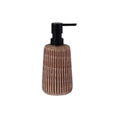 Imagem de Dispensador de sabão Dispensador de sabonete cerâmica listrado 400 ml para bancada, cozinha, banheiro, loção, bomba, garrafa(Brown)