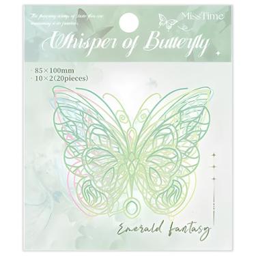 Imagem de Gryast Pacote de 20 adesivos de borboleta para garrafas de água, laptops, diários - 10 designs exclusivos, 5 cores vibrantes - à prova d'água, adesivos de vinil PET para scrapbooking, agendas