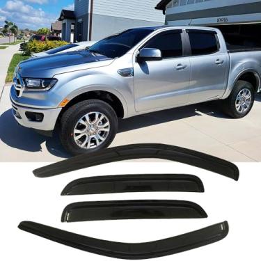 Imagem de STARTSHIP Viseiras de janela lateral defletor de ventilação de vento apenas para cabine Ford Ranger SuperCrew 2019-2023, 4 peças de montagem externa Tape-On Dark Smoke Nice Sun Rain Guards Set 94387