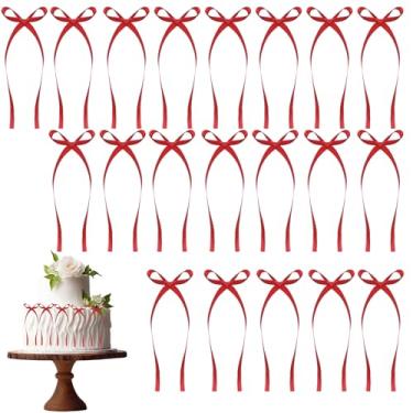 Imagem de 20 PCS Red Bows for Cake, Red Cake Bows for Decorating, Vintage Ribbons Bow for Cupcake Toppers High Footed Cup Balloon Wall Party Decorations Bridal Cake Dessert Birthday Wedding Party Supplies