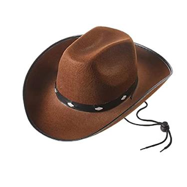 Imagem de Chapéu de Cowboy de Feltro Bonés de Jazz Cowgirl de Aba Larga Chapéu de Sol Adulto Unissex Chapéus de Feltro para Lembrancinhas de Festa Ao Livre a , Café