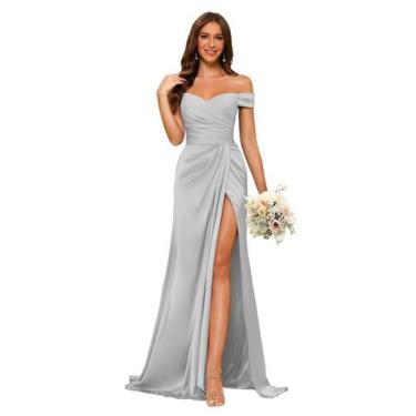 Imagem de Vestido de dama de honra Dessiny Silver Mermaid Satin Off Shoulder