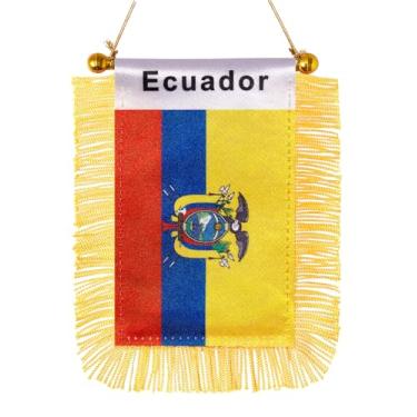Imagem de JBSJBS Bandeira pendurada do Equador mini bandeiras de janela de carro pequenas do Equador Banners Espelho Retrovisor Decoração Bandeiras do Equador com Ventosa Franjas Douradas Dupla Face 7,6 x 12,7