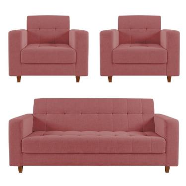 Imagem de Kit Sofá 03 Lugares 02 Poltronas Arezzo Linho Pés Chanfrado