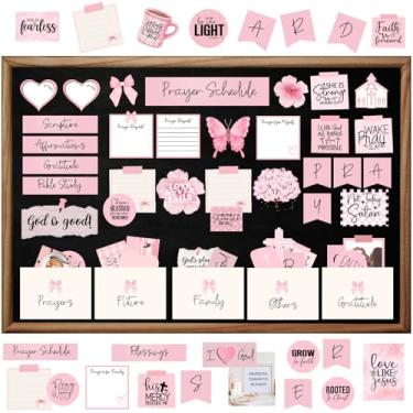 Imagem de Kit de quadro de oração rosa, 140 peças, suprimentos para quadro de oração de presente cristão para mulheres, rosa boêmio, presentes de oração para envelopes, versículo da Bíblia, citações, material