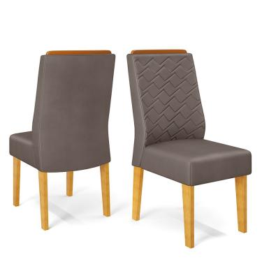 Imagem de Cadeira De Jantar Estofada Lídia Conjunto Com 2 Cadeiras Cedro/veludo Lunar - Dj Móveis