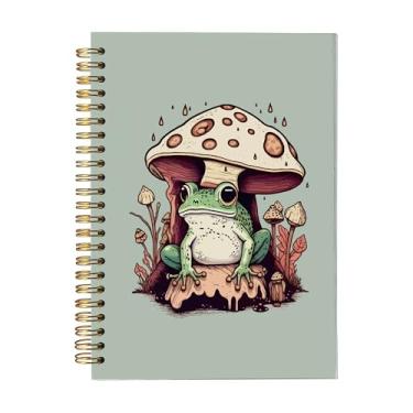 Imagem de YSKDAFG Cadernos fofos de sapo Sprial, capa dura, cogumelo, cottagecore, natureza, A5, espiral, cadernos, para escrever diariamente, anotações, falar na Bíblia, viagens, padrões de sapo, presentes