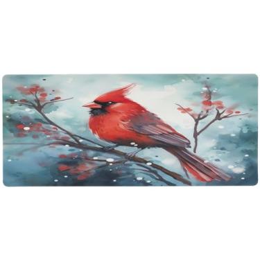Imagem de Wassud Tapete de mouse vermelho pássaro para jogos com base de borracha antiderrapante, mouse pad longo para teclado de computador com borda costurada, almofada grande impermeável para escritório