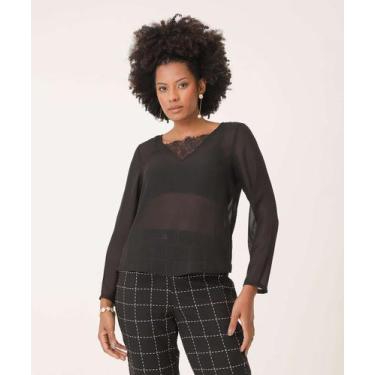 Imagem de Blusa Feminina Tule Renda Manga Longa Marisa-74482, Preto, GG