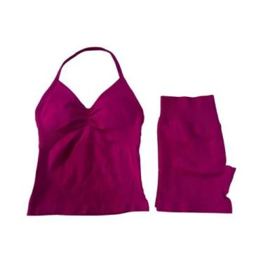 Imagem de Conjunto De Top E Shorts Sem Costura De Cintura Alta Para Academia 2 P