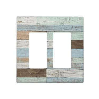 Imagem de Farmhouse Wood Vintage Double Gang Rocker Capa decorativa para interruptor de luz, tampa de tomada de placa de parede de 2 gangs