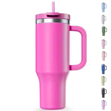 Imagem de Copo Térmico Com Canudo Dobrável 1,2 Litros Anti Vazamento, Frio 14 Horas Parede Duplas de Isolamento (Rosa Phink)