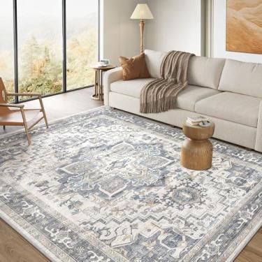 Imagem de Tapete lavável 25,5 x 30,5 cm: boho vintage envelhecido medalhão oriental neutro fino grande tapete para sala de estar, quarto, sala de jantar, decoração de escritório em casa - azul claro