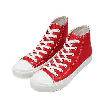 Imagem de Tênis infantil de lona de cano alto sem cadarço para meninas e meninos modernos sapatos de lona clássicos casuais tênis vermelho, Vermelho, 11.5 Little Kid