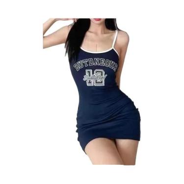 Imagem de Vestido Sexy Bodycon Feminino Com Estampa De Letras Alças Finas Decote