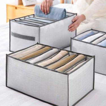 Imagem de Organizador de roupas empilhável com 7 grades de grande capacidade para guarda-roupa, caixas de armazenamento de tecido inodoro para armário e gaveta, organizador de roupas que economiza espaço