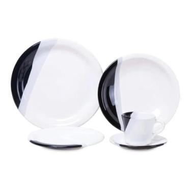 Imagem de Prato de Sobremesa Branco，Jogo de Jantar Louças Pratos e Xícaras 30 peças Completo de cerâmica lindas cores (Preto,10 peças)