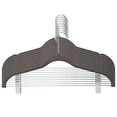 Imagem de Cabides de Roupa com Clips Móveis Veludo Ultra Fino Sem Deslizamento Rack para Saias e Calças Casa Viagem