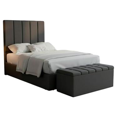 Imagem de Cabeceira E Recamier Bau Solteiro 90 Cm Dalia Linho Cinza Escuro Artte Cinza Escuro