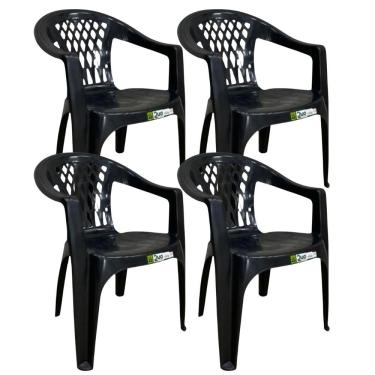 Imagem de Kit 4 Cadeiras De Plástico Com Braço Duo Bella Duoplastic Preto