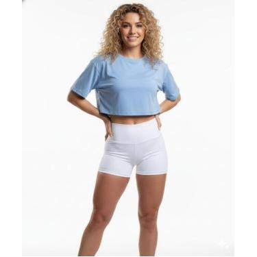 Imagem de Shorts Branco Meia Coxa Soltinho Tecido Suplex Cós Alto Feminino Model