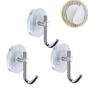 Imagem de NevStp Gancho de parede de acrílico para decoração de casa, suporte de toalha de banheiro, adesivo forte, sem perfuração, cabide de casaco, porta traseira, porta-chaves, prata, 3 peças