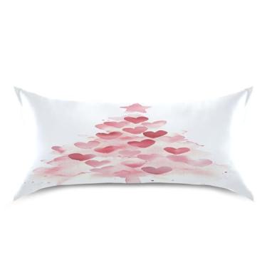 Imagem de xigua Fronha de cetim com árvore de corações de Natal para cabelo e pele, lavável à máquina, antiderrapante, refrescante, almofada king size com fecho de envelope, 50,8 cm x 101,6 cm