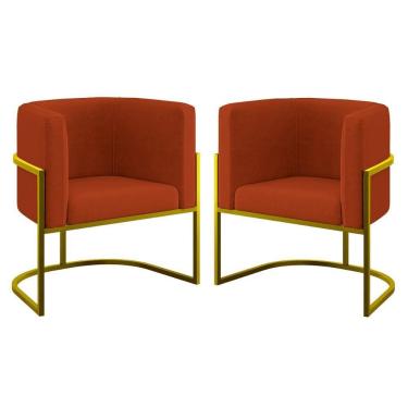 Imagem de Kit 02 Poltronas Lua Sala Decorativa Base De Ferro Gold Terracota
