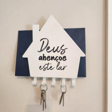 Imagem de Porta Chaves Religioso Deus Abençoe Este Lar Organizador de Parede par