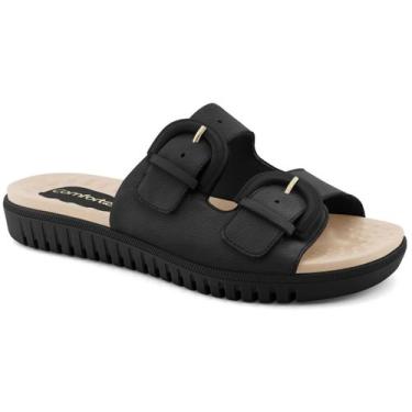Imagem de Sandália Flat Feminina Couro Floter Preta Comfortflex 2345404-18 -, 36