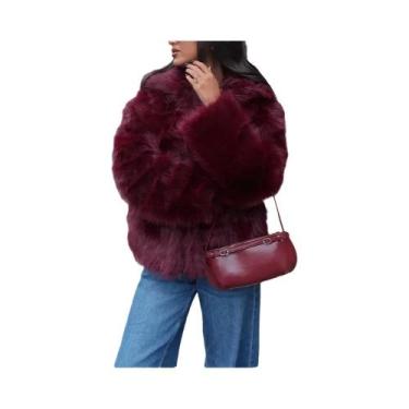Imagem de Jaqueta De Pelo Sintético Marrom Para Mulheres, Com Decote Em V E Mang