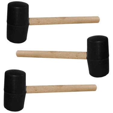 Imagem de Marreta Borracha Kit 3 Uni Martelo Cabo Madeira Assentamento Piso Cemarica Montagem Reparo Manutençao Moveis Mercenaria