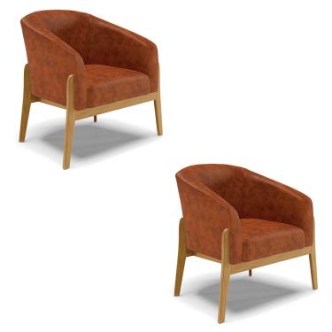 Imagem de Poltrona Decorativa Base de Madeira kit 2 Stella Sintético PU D03 - D'Rossi