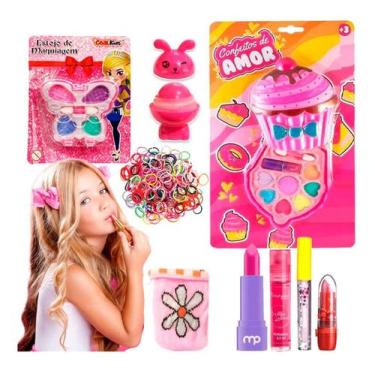 Imagem de Kit Maquiagem Infantil Batom Brilho Sombra Chaveiro - B Fashion