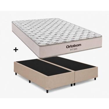 Imagem de Cama Box Base Casal Bipartido Bege Colchão Fit D45 Espuma 138x188 - Ortobom