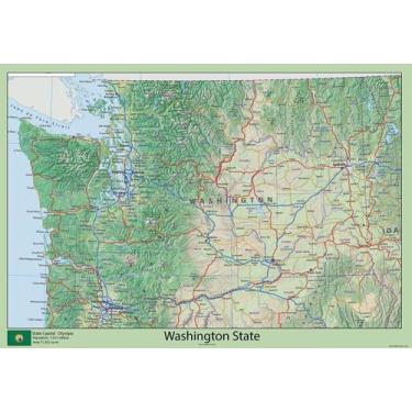 Imagem de Mapa Físico Laminado do Estado de Washington Tiger Moon 59x42 cm