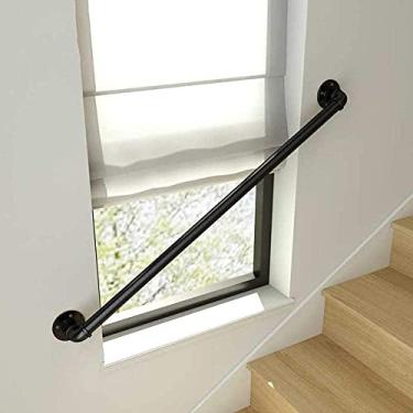 Imagem de Pkfinrd Kit de suporte de trilho para corrimão de escada de parede industrial para corrimão interno preto com suporte de parede (Tamanho : 100 cm)