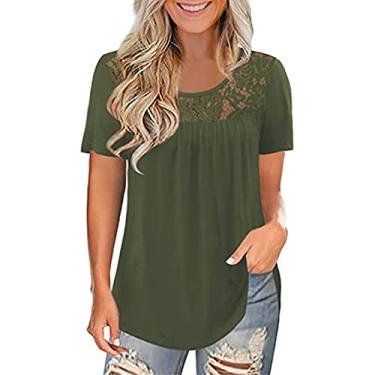 Imagem de DONGCY Camisetas femininas de manga curta Eversoft stretch gola redonda camiseta aberta tamanho grande confortável leve, verde A, 3GG (80 kg/180 cm)