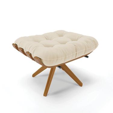 Imagem de Puff Giratório Costela Linho Bege A19 Base Madeira Ma25
