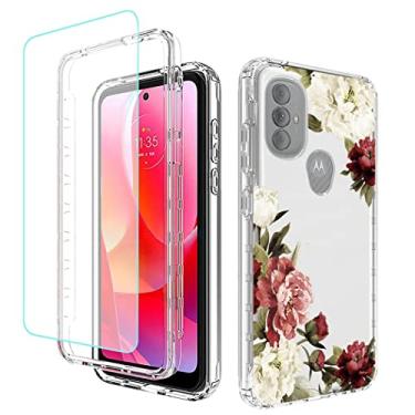 Imagem de Tothedu Capa de telefone para Moto G Power 2022, Moto XT2165DL capa com protetor de tela de vidro temperado, bonito padrão floral transparente capas protetoras de corpo inteiro para Motorola Moto G Power 2022 (flor)