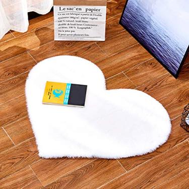 Imagem de Tapetes de área falsos, em forma de coração bonito pilha curta tapete macio antiderrapante e lavável cor sólida para sala de estar quarto estudo banheiro varanda tapete de cabeceira almofada de sofá cadeira, branco, 50 * 65 cm