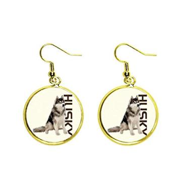 Imagem de Brinco feminino de raça de cachorro Husky siberiano com pingente de orelha dourada