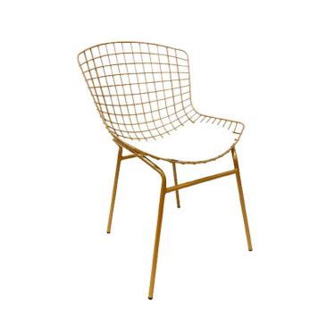 Imagem de Cadeira para Cozinha Bertoia cor Dourado Fosco assento branco tubular
