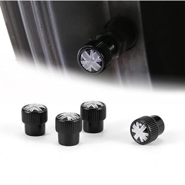 Imagem de Heinmo Tampa para válvula de ar Cooper série F/R para pneu de carro, válvula de ar, tampa contra poeira, tampa de válvula de pneu, tomada Union Jack 4 peças (BK-cinza)