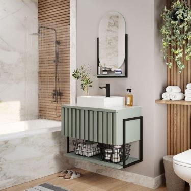 Imagem de Gabinete para Banheiro com Cuba 85cm MDF Helsing MGM Móveis Pistache