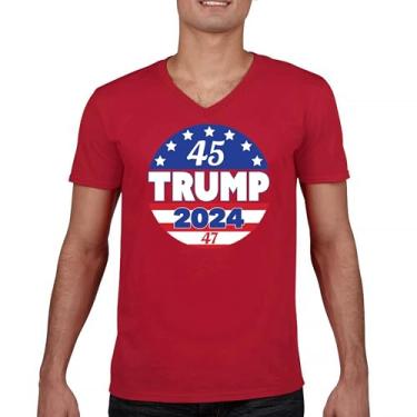 Imagem de Camiseta Trump 2024 45 47 President gola V MAGA Make America Great Again FJB Lets Go Brandon America First Flag Tee, Vermelho, G