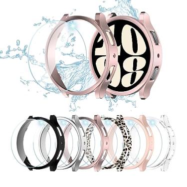 Imagem de Haojavo [6+8] Capa protetora de tela para Samsung Galaxy Watch 6 de 40 mm, capa protetora de policarbonato rígido + película de vidro temperado anti-embaçamento HD, conjunto de capa facial à prova